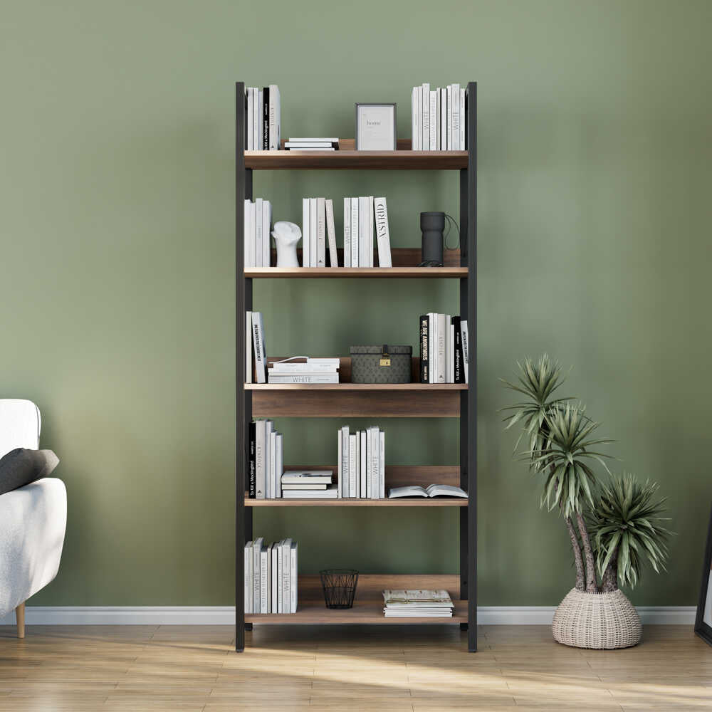 Biblioteca KTP-850-FF-1 Home Collection® Profile cu 5 rafturi, Alb - Maro - Stejar, 73x172x35 cm - Maro | SKU: KTP-850-OO-1