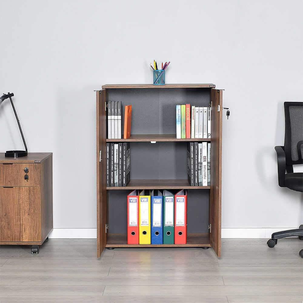 Bibliotecă RKT-332-DD-1 Home Collection® Rio cu 2 Uși, Cheie și 3 Rafturi, 72x109x34 cm - Maro | SKU: RKT-332-OO-1