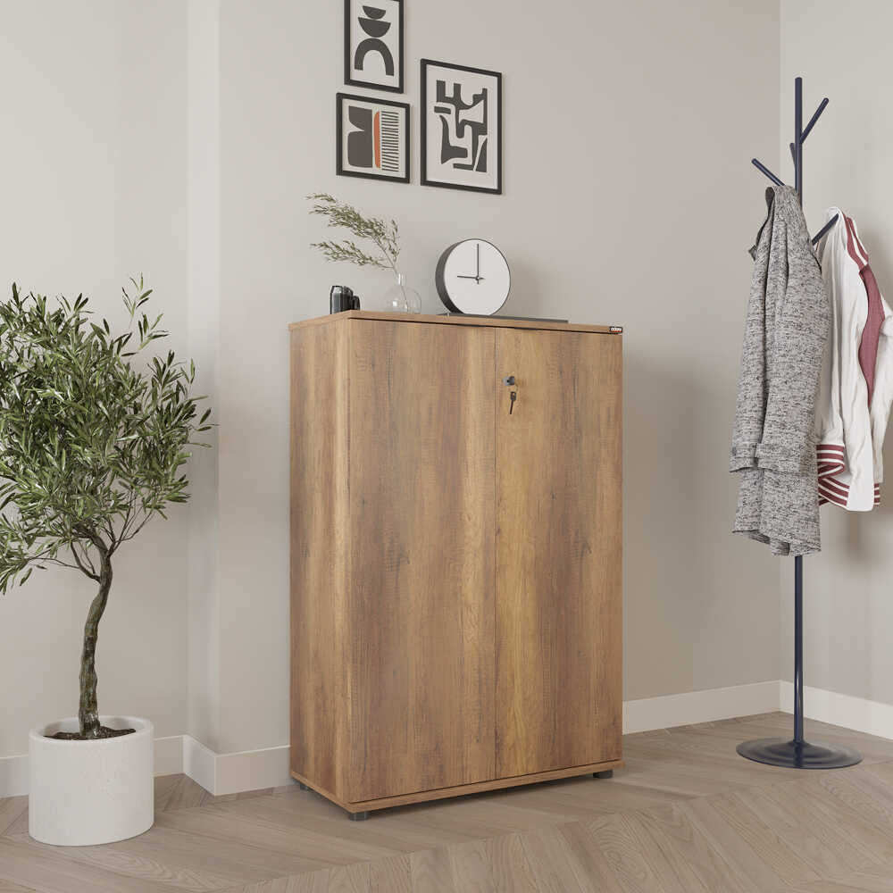 Bibliotecă RKT-332-DD-1 Home Collection® Rio cu 2 Uși, Cheie și 3 Rafturi, 72x109x34 cm - Maro | SKU: RKT-332-OO-1