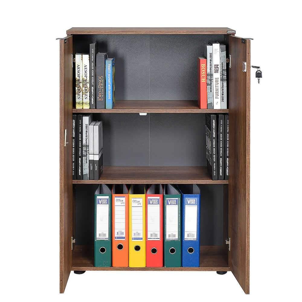 Bibliotecă RKT-332-DD-1 Home Collection® Rio cu 2 Uși, Cheie și 3 Rafturi, 72x109x34 cm - Maro | SKU: RKT-332-OO-1
