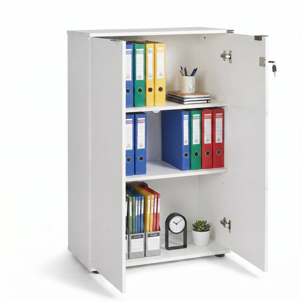 Bibliotecă RKT-332-DD-1 Home Collection® Rio cu 2 Uși, Cheie și 3 Rafturi, 72x109x34 cm - Alb | SKU: RKT-332-DD-1, RKT-332-OO-1, RKT-332-AX-1, RKT-332-TT-1, RKT-332-FF-1