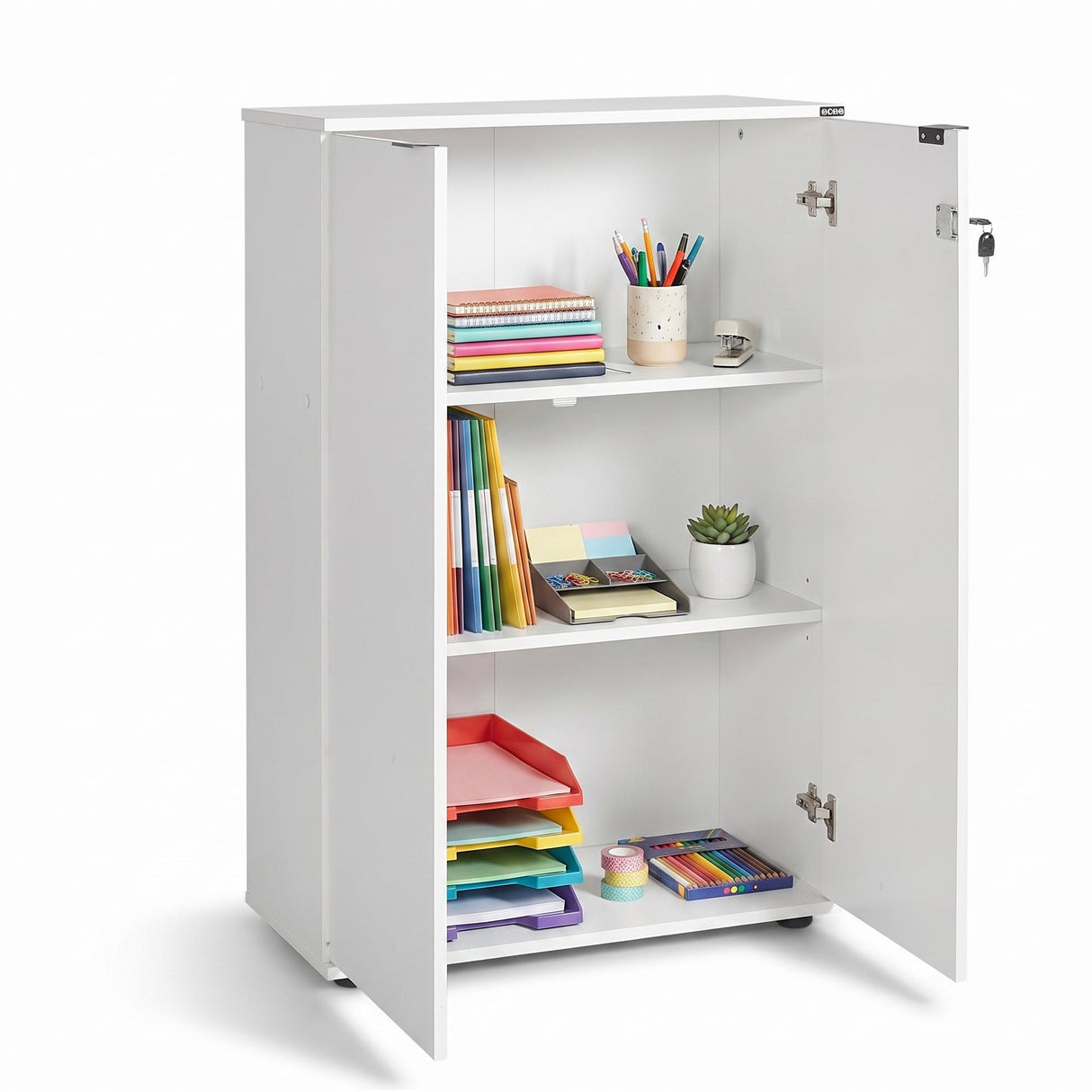 Bibliotecă RKT-332-DD-1 Home Collection® Rio cu 2 Uși, Cheie și 3 Rafturi, 72x109x34 cm - Alb | SKU: RKT-332-DD-1, RKT-332-OO-1, RKT-332-AX-1, RKT-332-TT-1, RKT-332-FF-1
