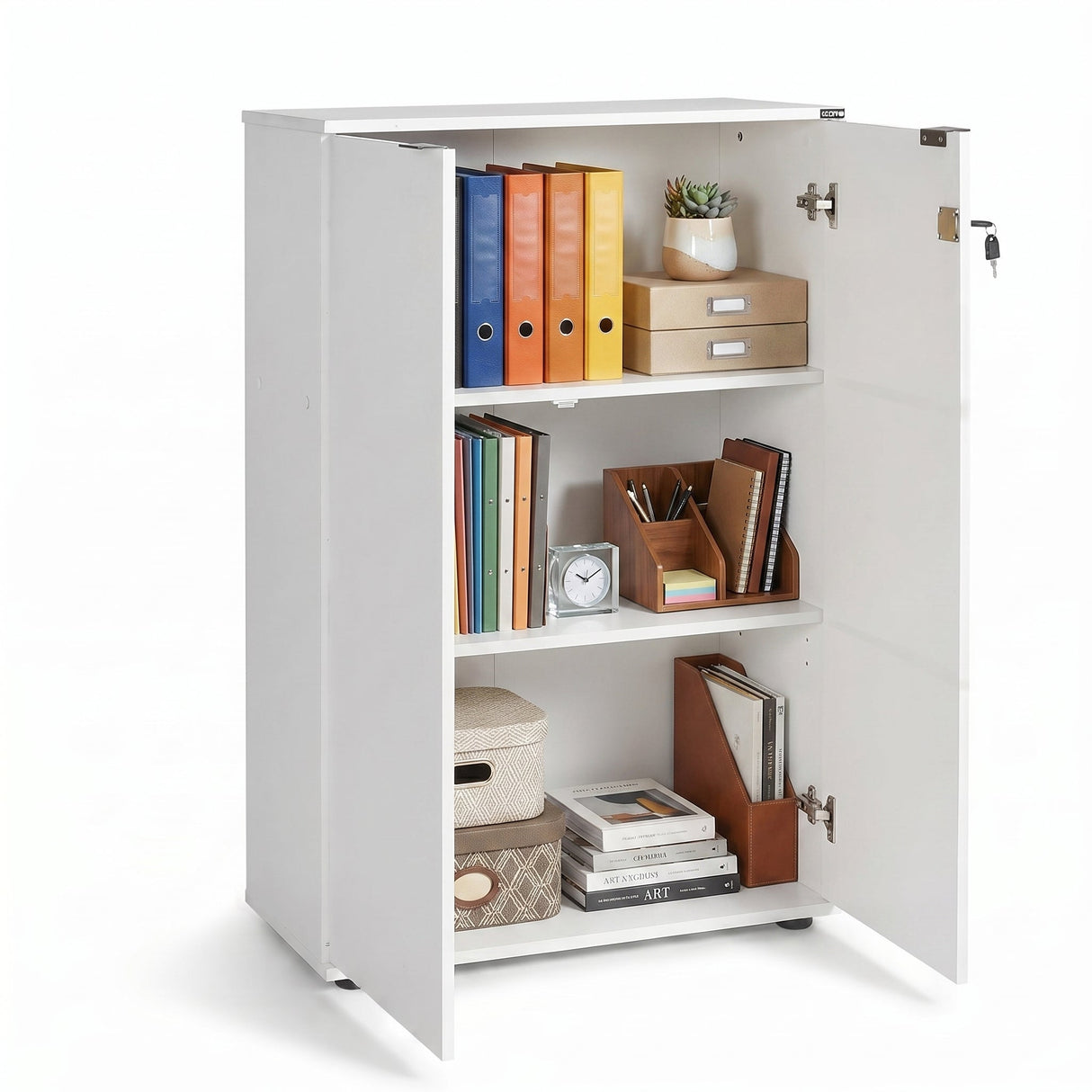 Bibliotecă RKT-332-DD-1 Home Collection® Rio cu 2 Uși, Cheie și 3 Rafturi, 72x109x34 cm - Alb | SKU: RKT-332-DD-1, RKT-332-OO-1, RKT-332-AX-1, RKT-332-TT-1, RKT-332-FF-1