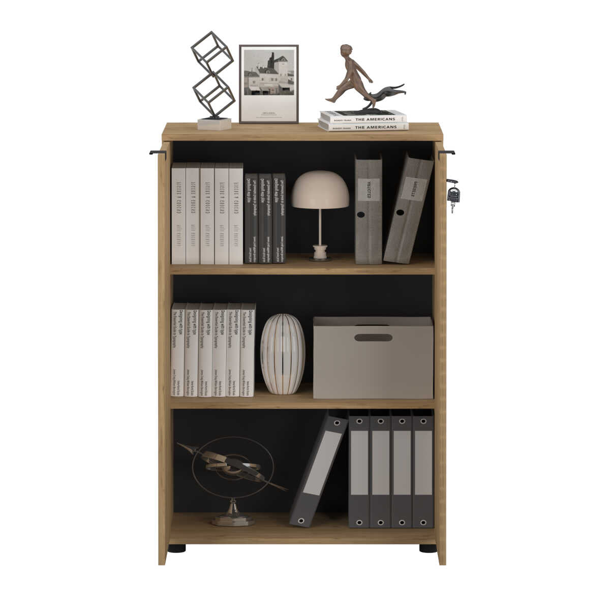 Bibliotecă RKT-332-DD-1 Home Collection® Rio cu 2 Uși, Cheie și 3 Rafturi, 72x109x34 cm - Stejar | SKU: RKT-332-FF-1