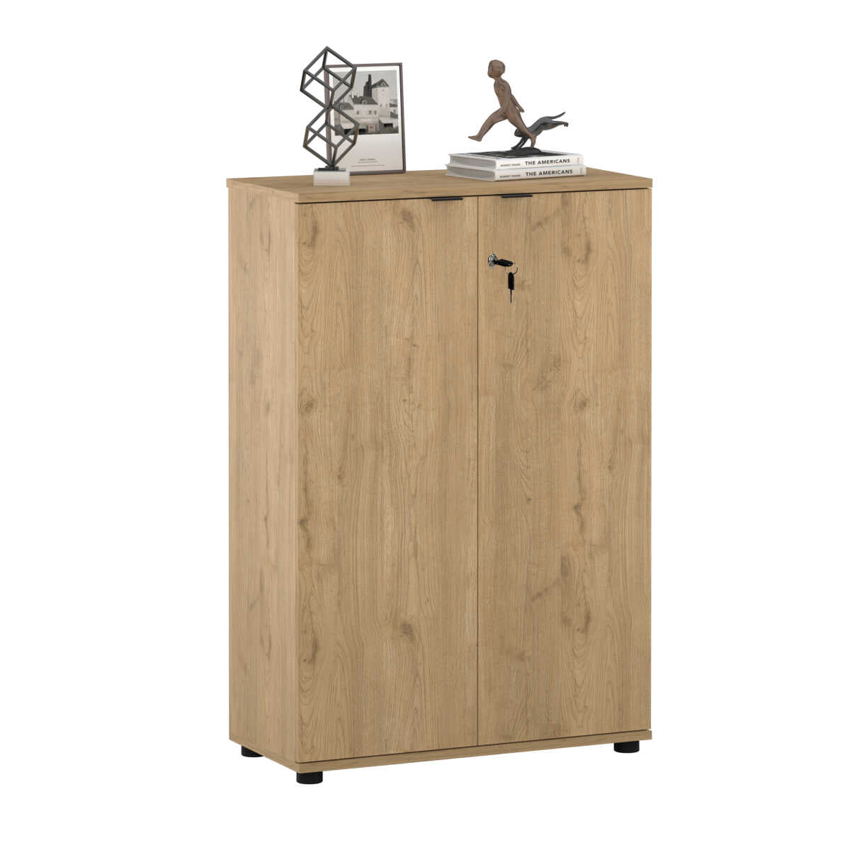 Bibliotecă RKT-332-DD-1 Home Collection® Rio cu 2 Uși, Cheie și 3 Rafturi, 72x109x34 cm - Stejar | SKU: RKT-332-FF-1