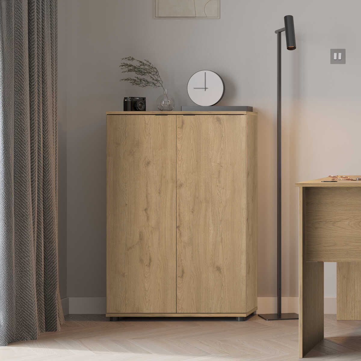 Bibliotecă RKT-332-DD-1 Home Collection® Rio cu 2 Uși, Cheie și 3 Rafturi, 72x109x34 cm - Stejar | SKU: RKT-332-FF-1