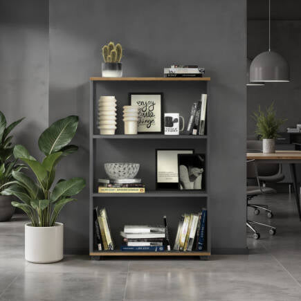Biblioteca RKT-330-DD-1 Home Collection® Rio Mini, 3 rafturi, Alb - Nuc - Antracit, 72x109x34 cm - Antracit | SKU: RKT-330-AX-1