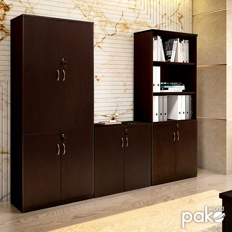 Biblioteca Amazon cu usi cu lacat, Stejar - Nuc, 80x40x200 cm - Nuc