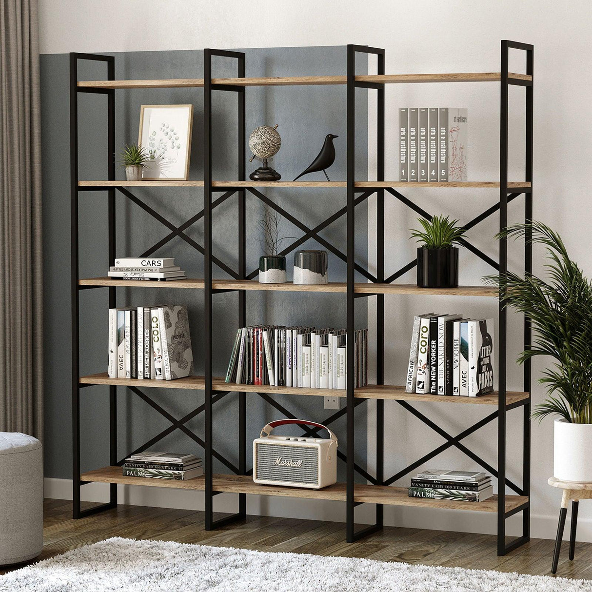 Biblioteca Cello rafturile XL cadru metal, Crem, 170x175x30 cm