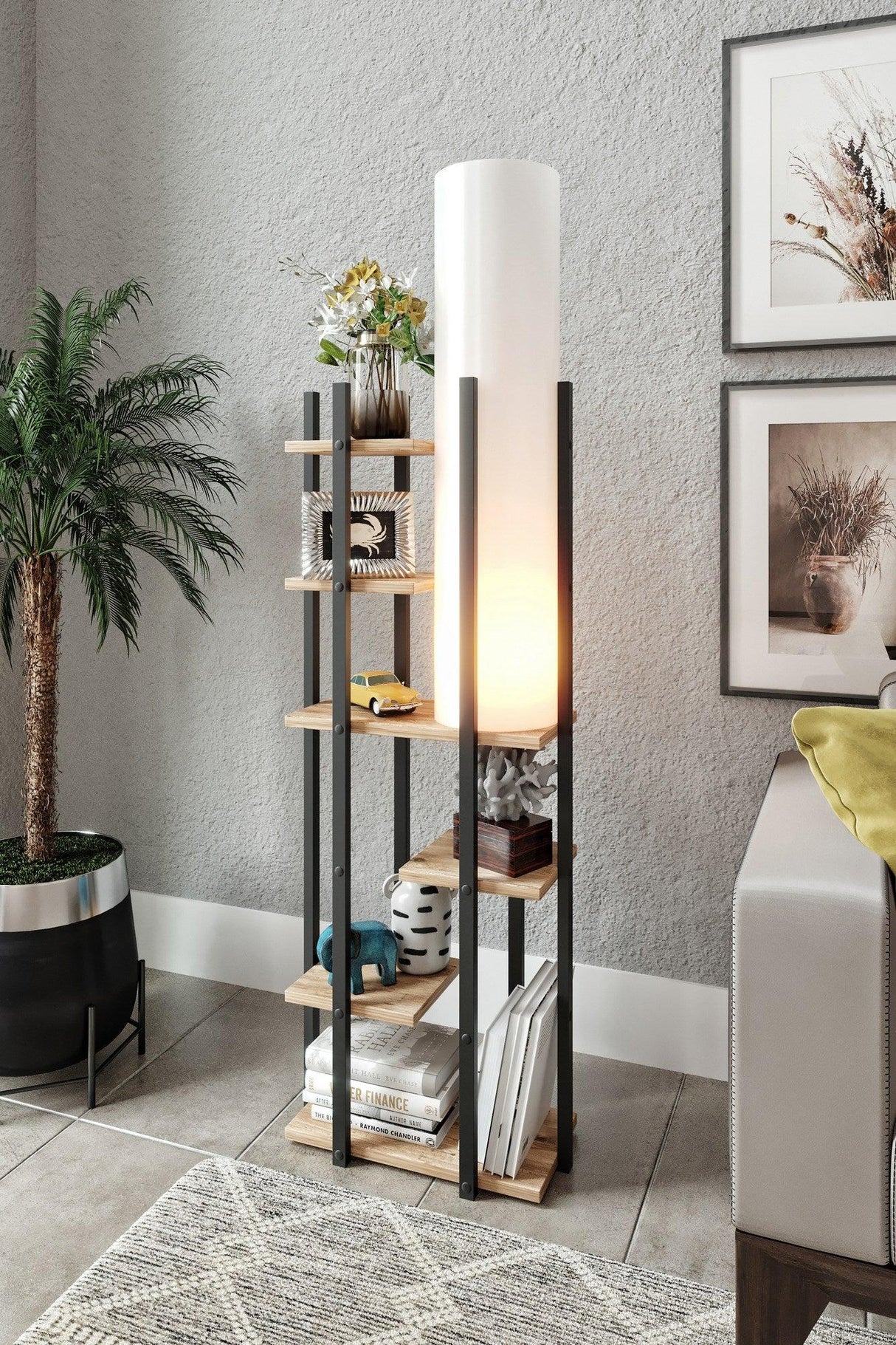 Biblioteca Cu Lampa Lemn Wallar, Negru, 45x160x25 cm