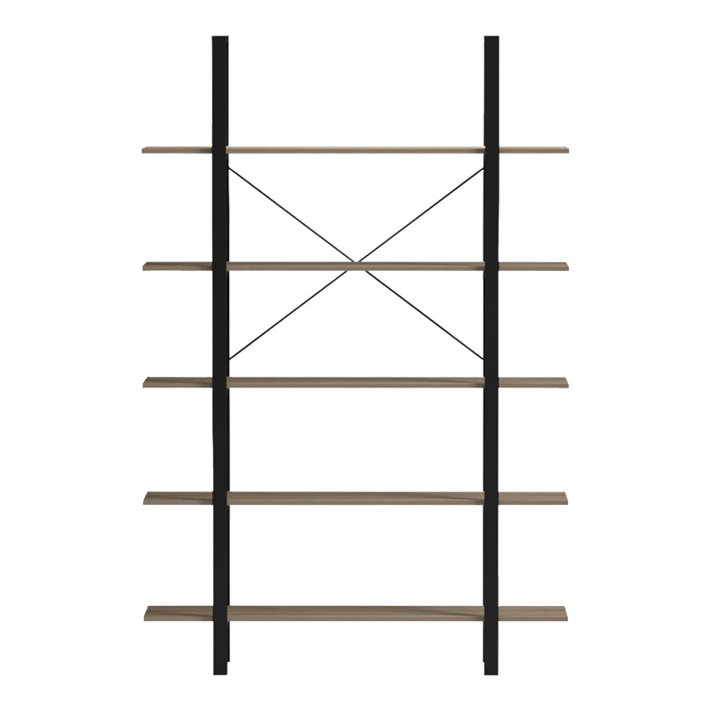 Bibliotecă cu rafturi Loftie, Stil Industrial, Metal Negru și Lemn, Sonoma, 126x28x165 cm