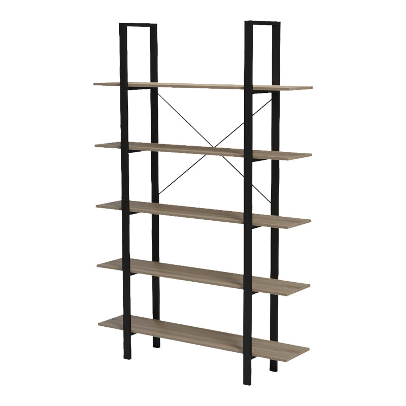 Bibliotecă cu rafturi Loftie, Stil Industrial, Metal Negru și Lemn, Sonoma, 126x28x165 cm