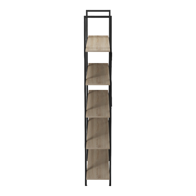 Bibliotecă cu rafturi Loftie, Stil Industrial, Metal Negru și Lemn, Sonoma, 126x28x165 cm