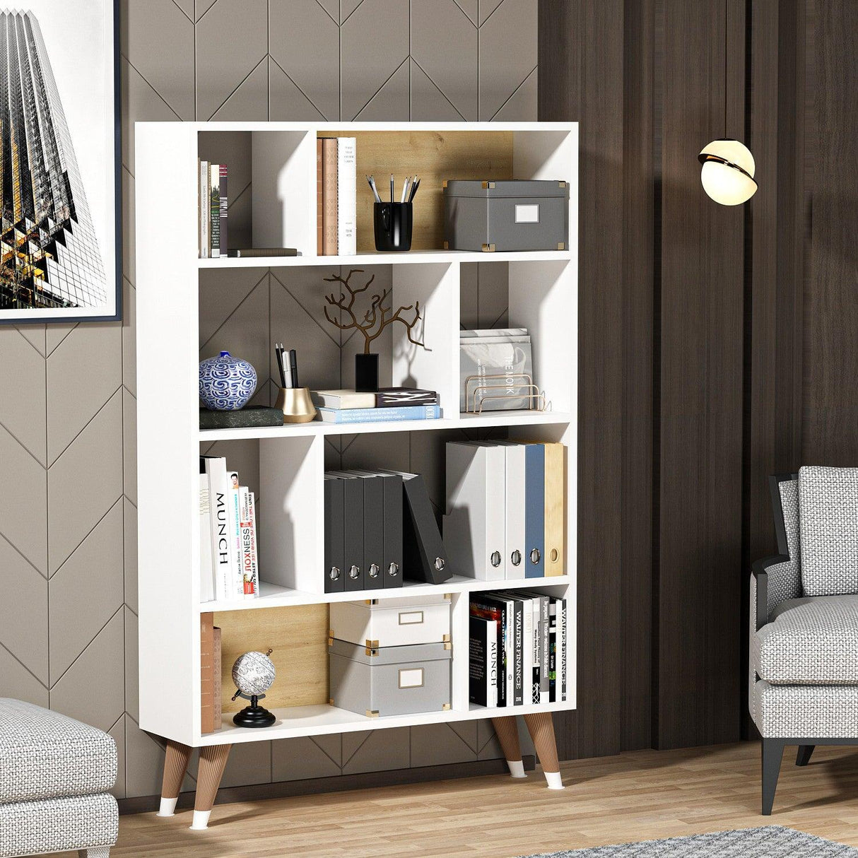 Biblioteca Harby cu Rafturi, Alb, 90x25x139 cm