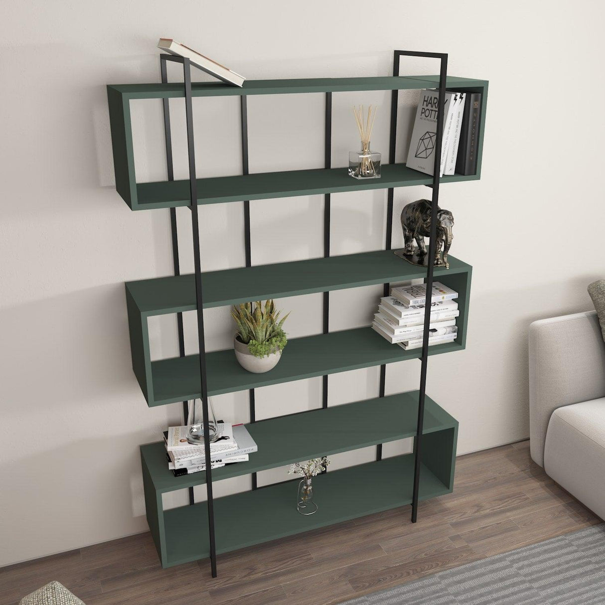 Biblioteca Hugi Lux cu 6 Rafturi, 120x180x30 cm - Verde inchis