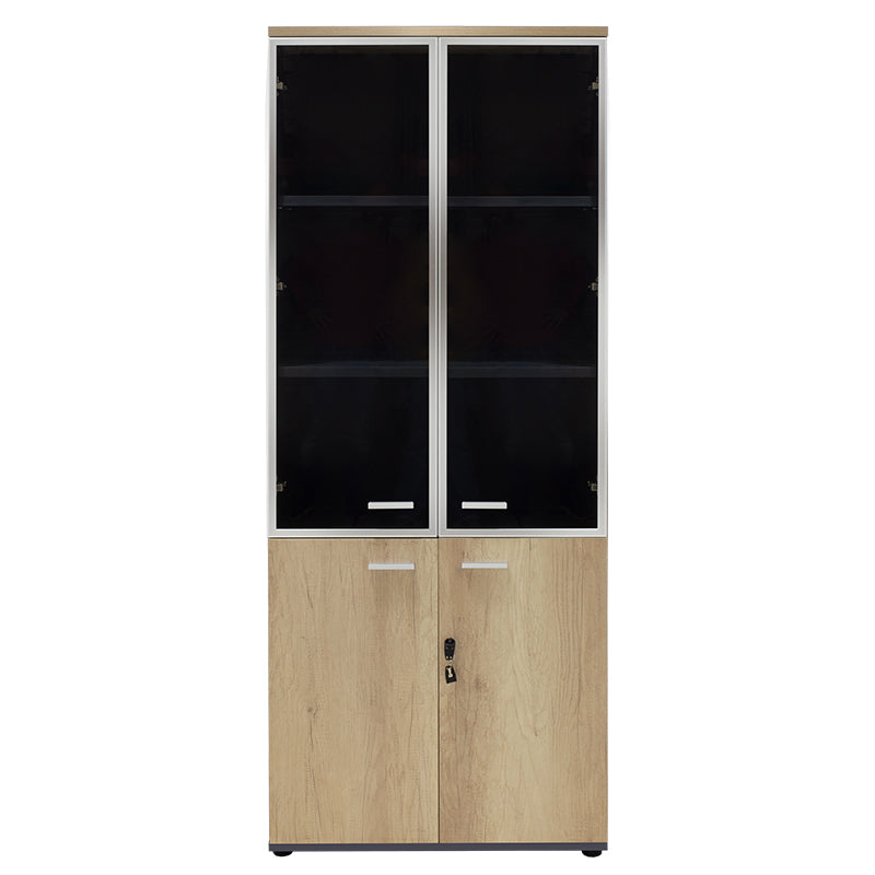Biblioteca Lotus cu patru usi din sticla si lemn Stejar, Gri inchis, 80x40x200 cm