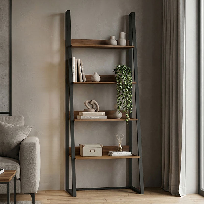 Bibliotecă cu rafturi Alfa, Stil Modern, Metal Negru și Lemn, Sonoma, 75x36x185 cm - Bibliotecă cu rafturi Alfa, Stil Modern, Metal Negru și Lemn, Sonoma, 75x36x185 cm - 230-000157