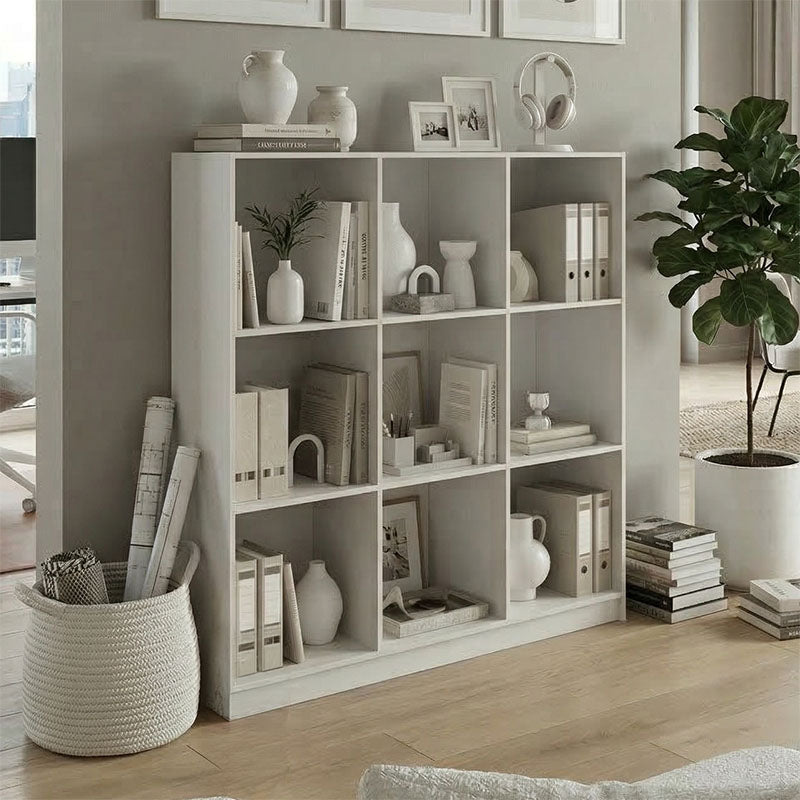 Bibliotecă modernă Gridea , stil minimalist, alb, MDF, 120x30x121 cm - Bibliotecă modernă Gridea , stil minimalist, alb, MDF, 120x30x121 cm