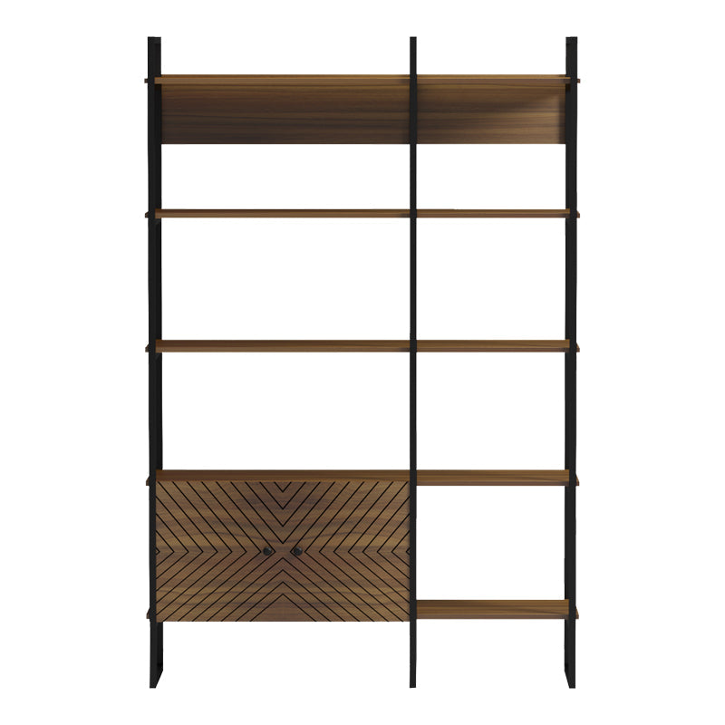 Bibliotecă modernă Rhombo, cu rafturi elegante, finisaj, nuc-negru, 120x35x180 cm