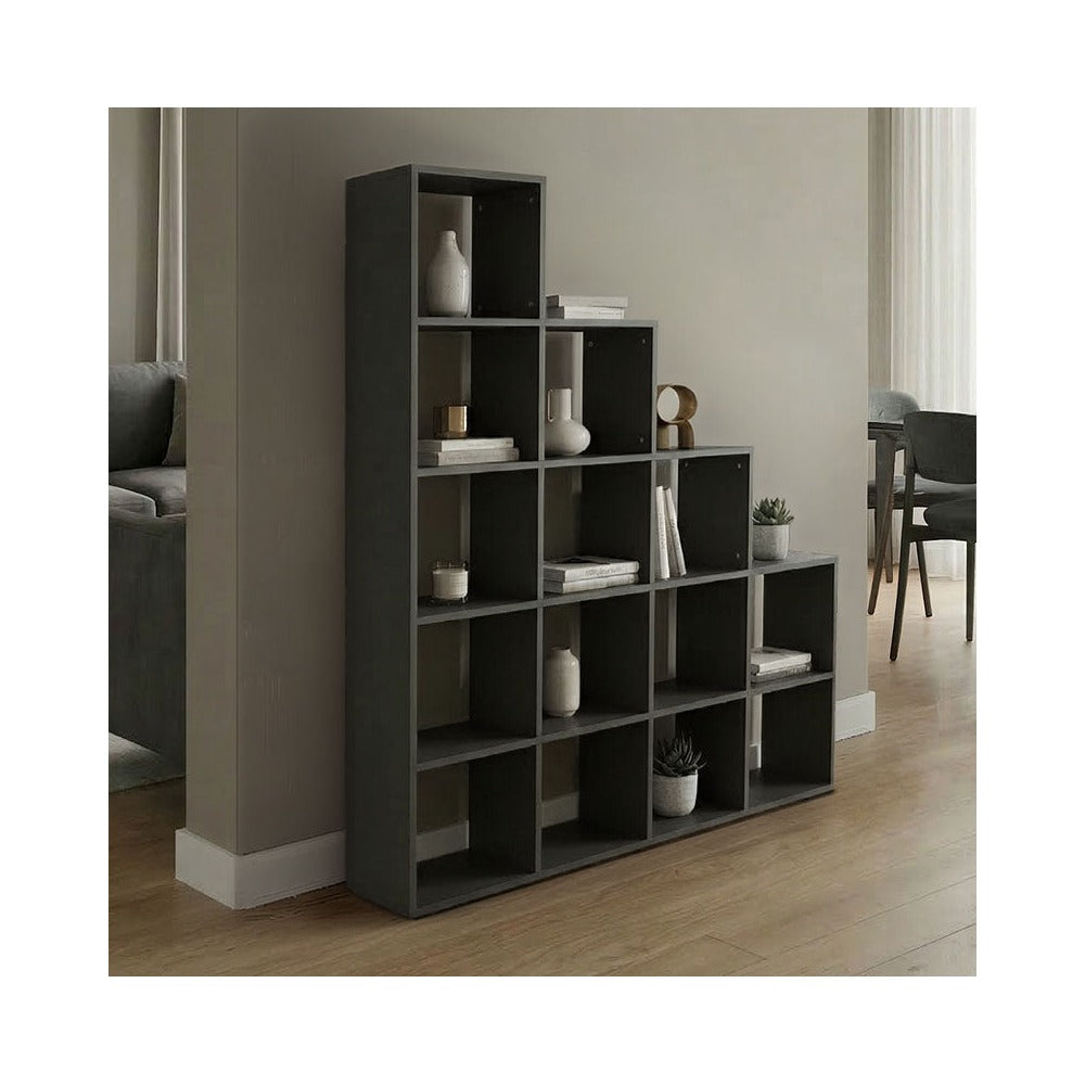 Bibliotecă Funcțională Scala, Modernă, Material Lemn, Alb - Antracit, 130x29x130 cm - Bibliotecă Funcțională Scala, Modernă, Material Lemn, Alb - Antracit, 130x29x130 cm - 230-000149