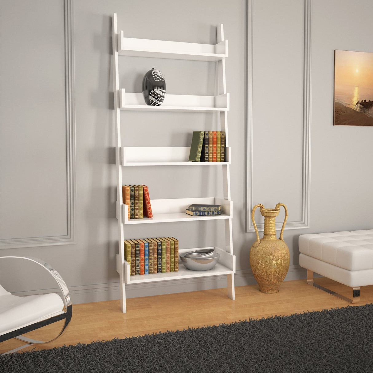 Bibliotecă Only Comforty, stejar - nuc - alb, 80x32x195 cm - Bibliotecă Only Comforty, stejar - nuc - alb, 80x32x195 cm - 801CMY3606