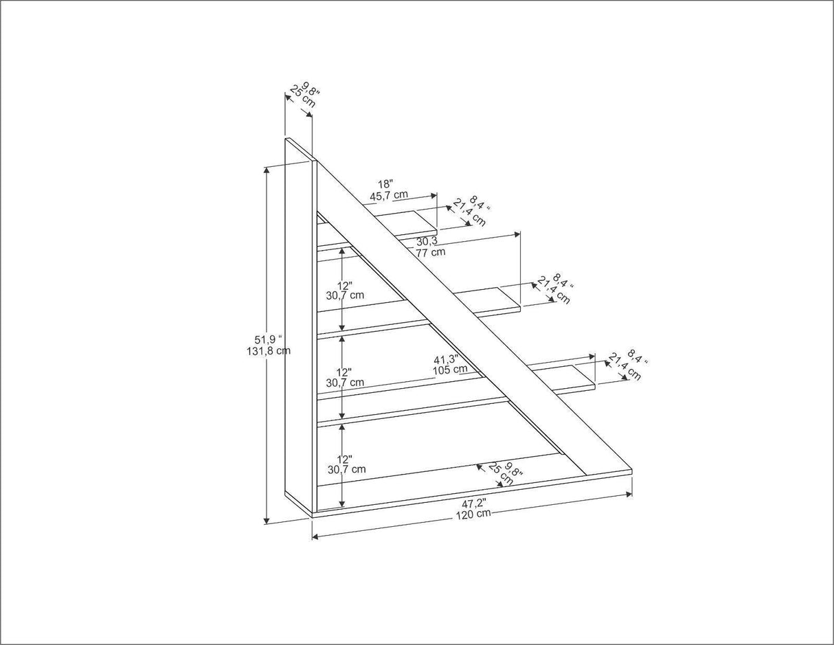 Biblioteca Pisagor cu 4 Rafturi, 120x132x25 cm - Negru