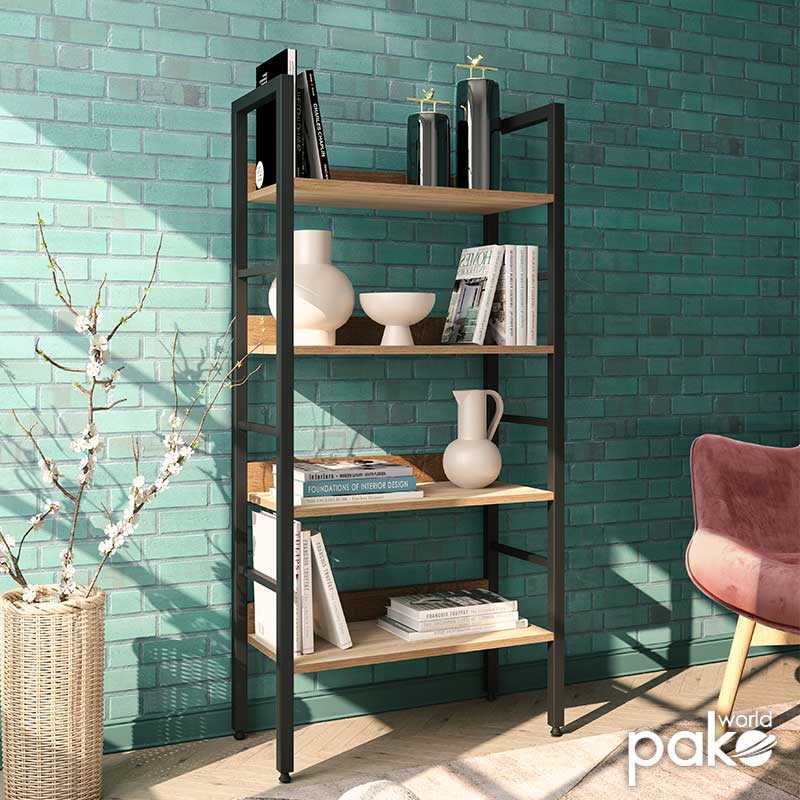Biblioteca Ramon, negru Natural, 60x28x126 cm