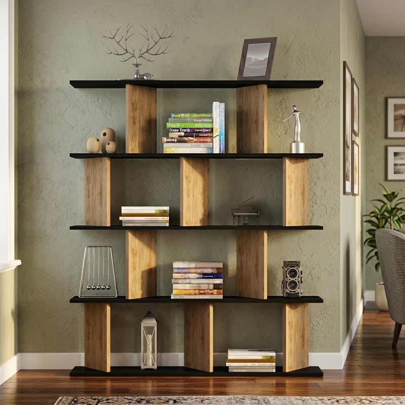 Biblioteca Ratu, Antracit-Stejar - Antracit-Nuc, 120x25x141 cm - Antracit-Nuc