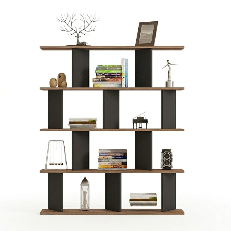 Biblioteca Ratu, Antracit-Stejar - Antracit-Nuc, 120x25x141 cm - Antracit-Stejar