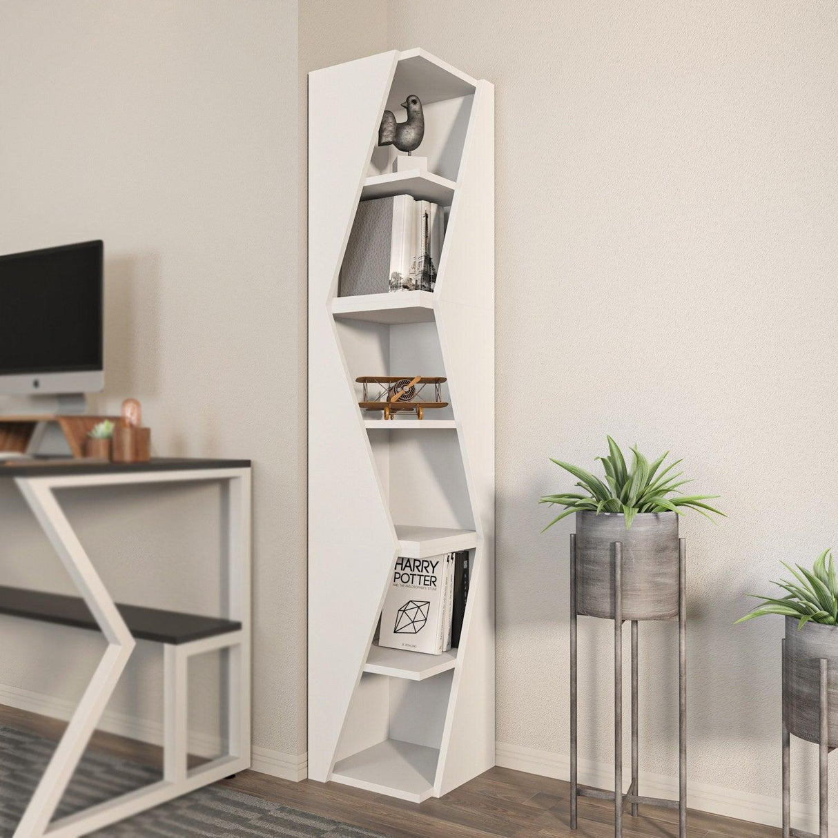 Biblioteca Rawo cu 6 Rafturi Design Elegant, 32x165x32 cm - Alb