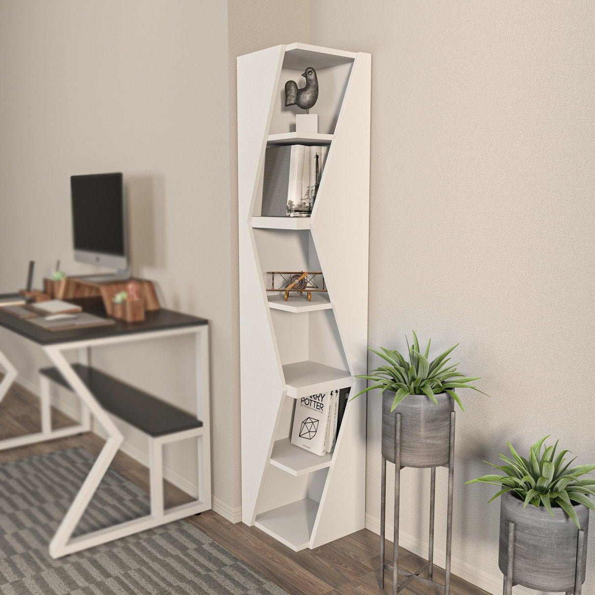 Biblioteca Rawo cu 6 Rafturi Design Elegant, 32x165x32 cm - Alb