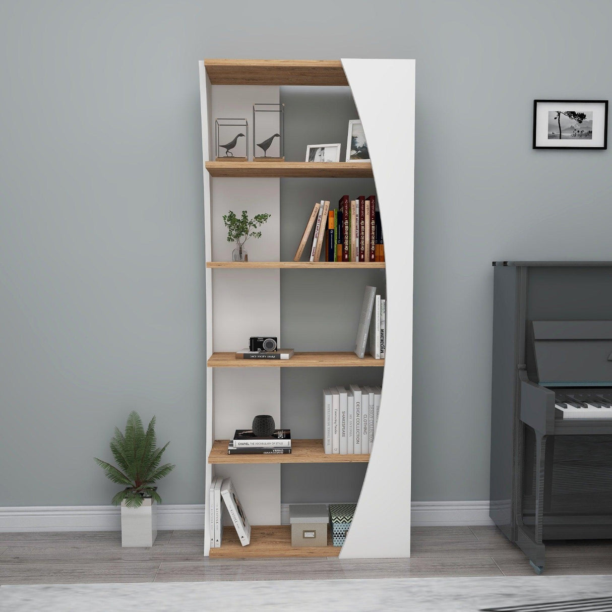 Biblioteca Selge Prag Design, 5 rafturi, 64x150x24 cm - Natur