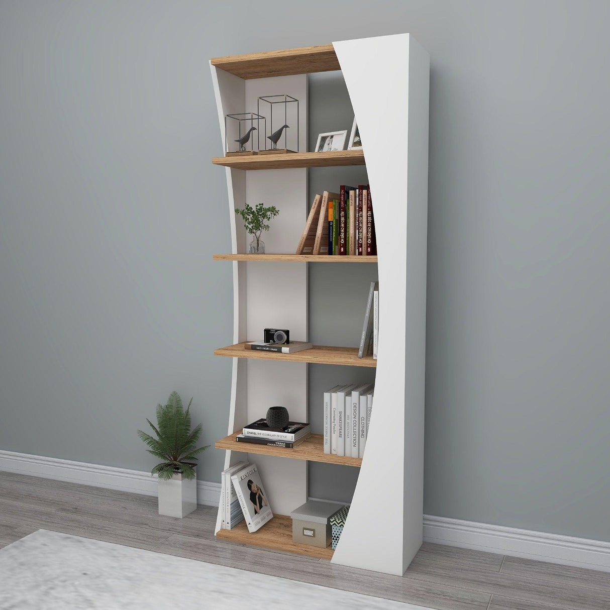 Biblioteca Selge Prag Design, 5 rafturi, 64x150x24 cm - Natur