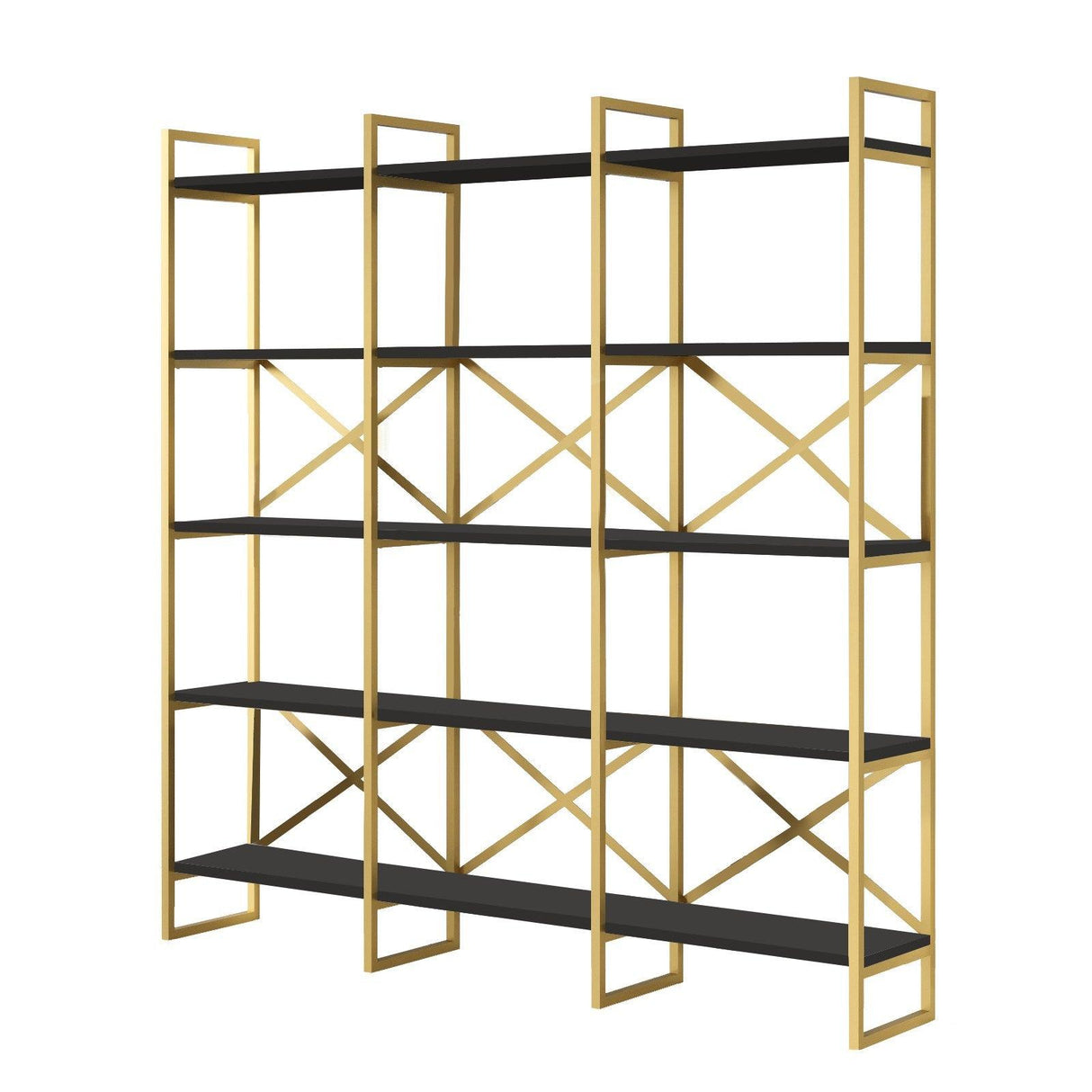 Biblioteca Sierra Lux Large cu 5 rafturi, Aur - Negru - Alb, 170x175x30 cm - Negru
