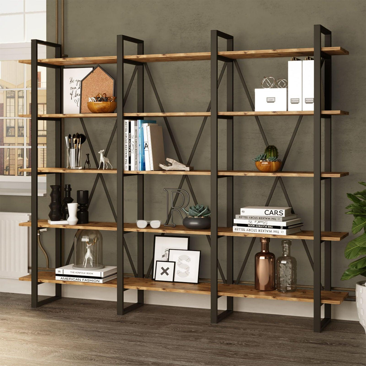 Biblioteca Sous cadru Metal, Crem, 220x180x34 cm