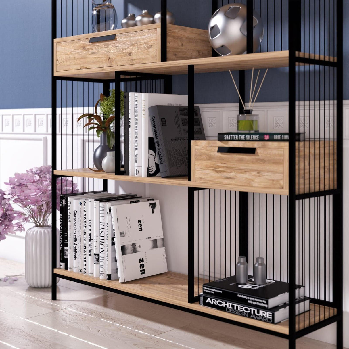 Biblioteca Sultan, 4 Rafturi Larg, Maro, 120x180x30 cm