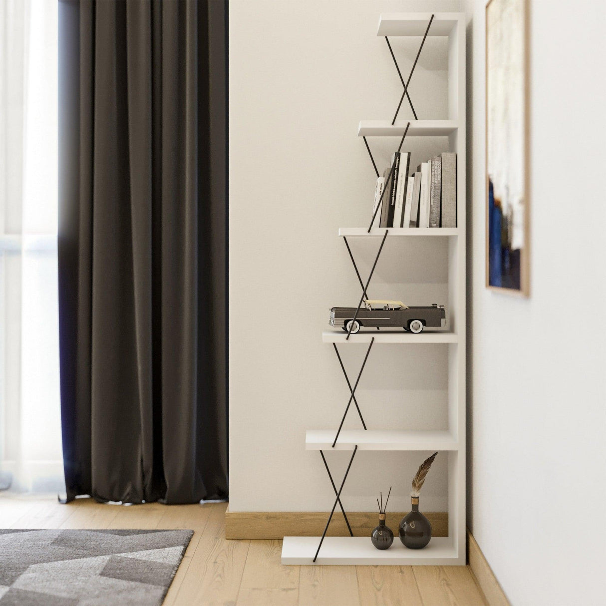 Biblioteca Tlos cu 6 rafturi, diverse culori, 50x150x22 cm - Alb