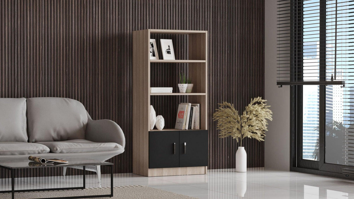 Biblioteca Variom cu 2 usi si 4 rafturi, Nuc - Stejar, 64x140x38 cm - Stejar
