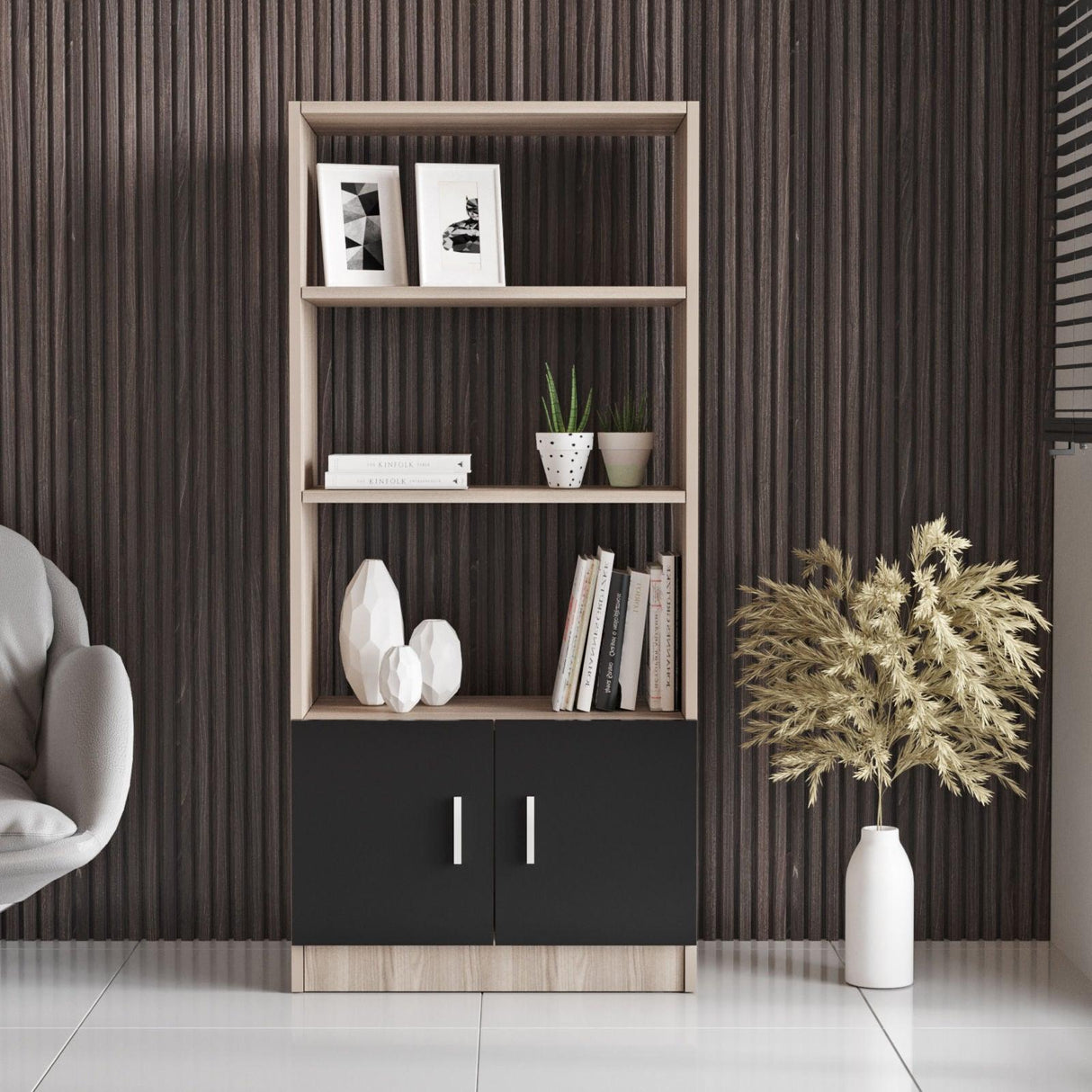 Biblioteca Variom cu 2 usi si 4 rafturi, Nuc - Stejar, 64x140x38 cm - Stejar