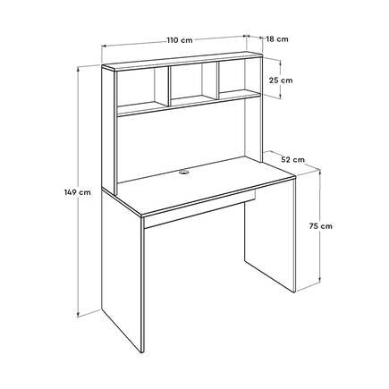 Birou CMU-830-MB-1 Home Collection® Base cu biblioteca, Alb - Stejar, 110x149x52 cm