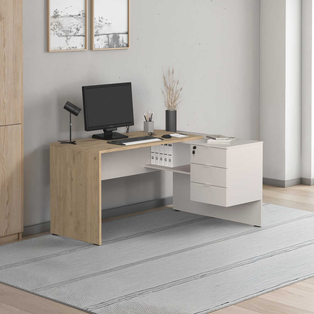 Birou CMS-743-FV-2 Home Collection® Madrid cu 3 sertare, Stejar, 140x75x107 cm