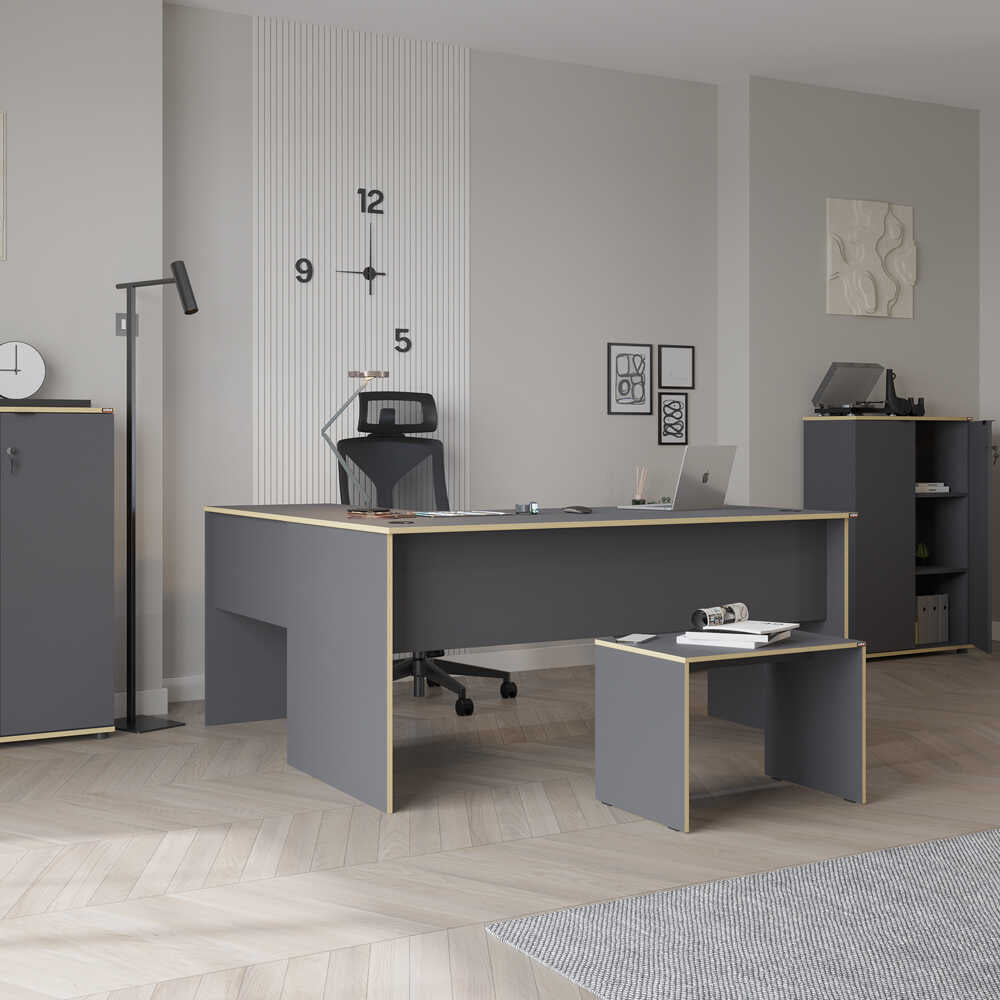 Birou RMS-320-DD-1 Home Collection® L Rio Office, Interschimbabil, Masa de colt, 160x75x144 cm - Antracit | SKU: RMS-320-AX-1