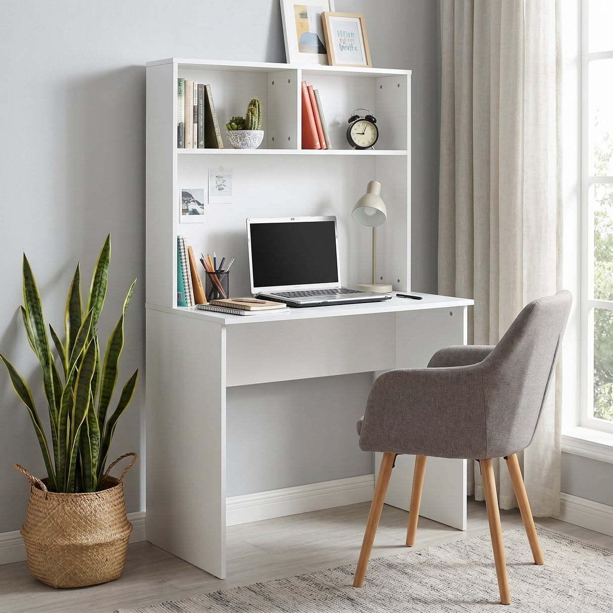 Birou CMU-190-BB-1 Home Collection® White cu biblioteca, Alb, 90x148x52 cm