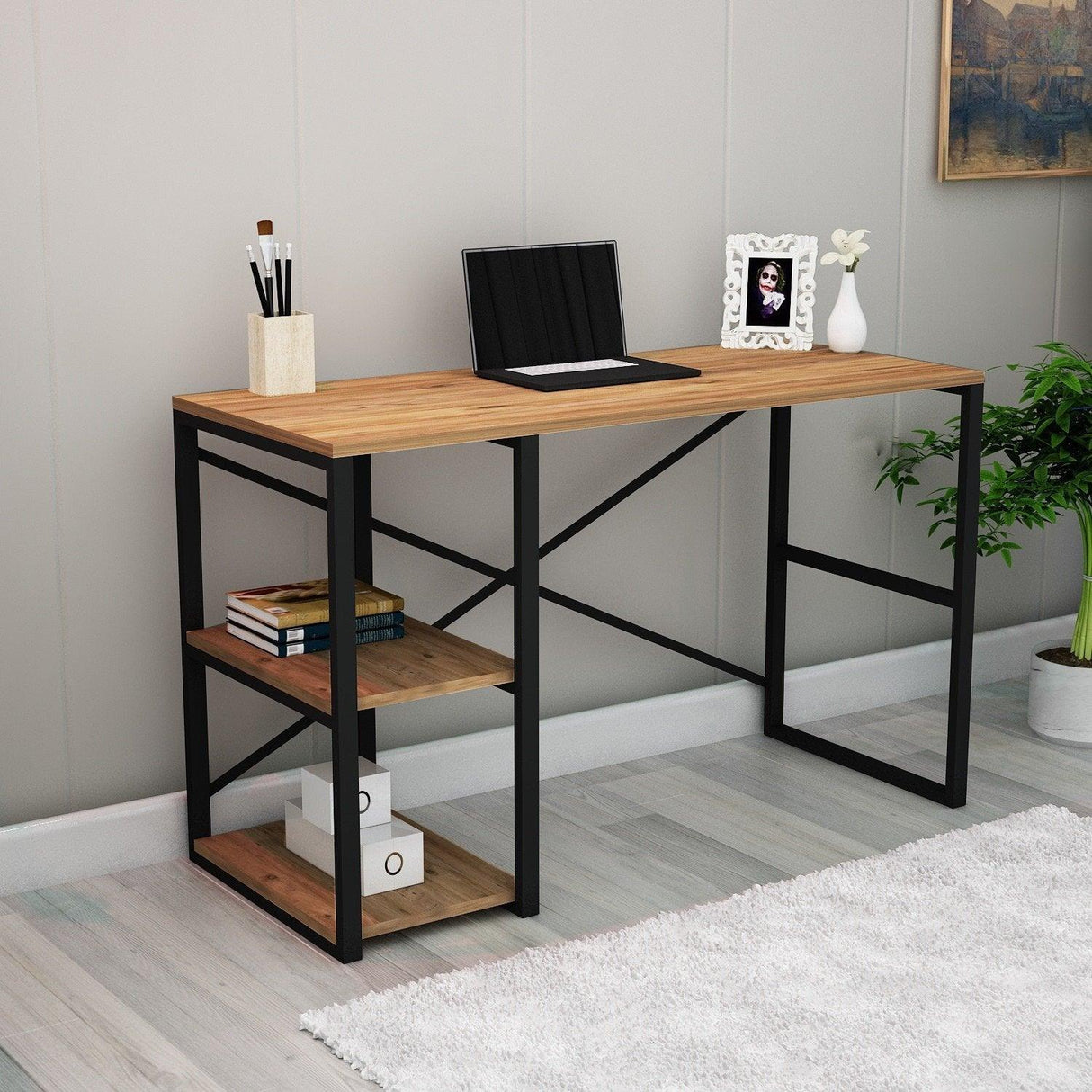 Birou Athena, Nuc - Negru, 120x65x72 cm