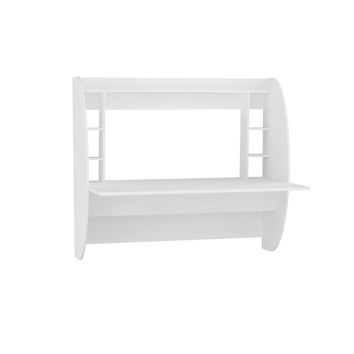 Birou Buglem Elegant cu biblioteca, Alb, 124x120x55 cm