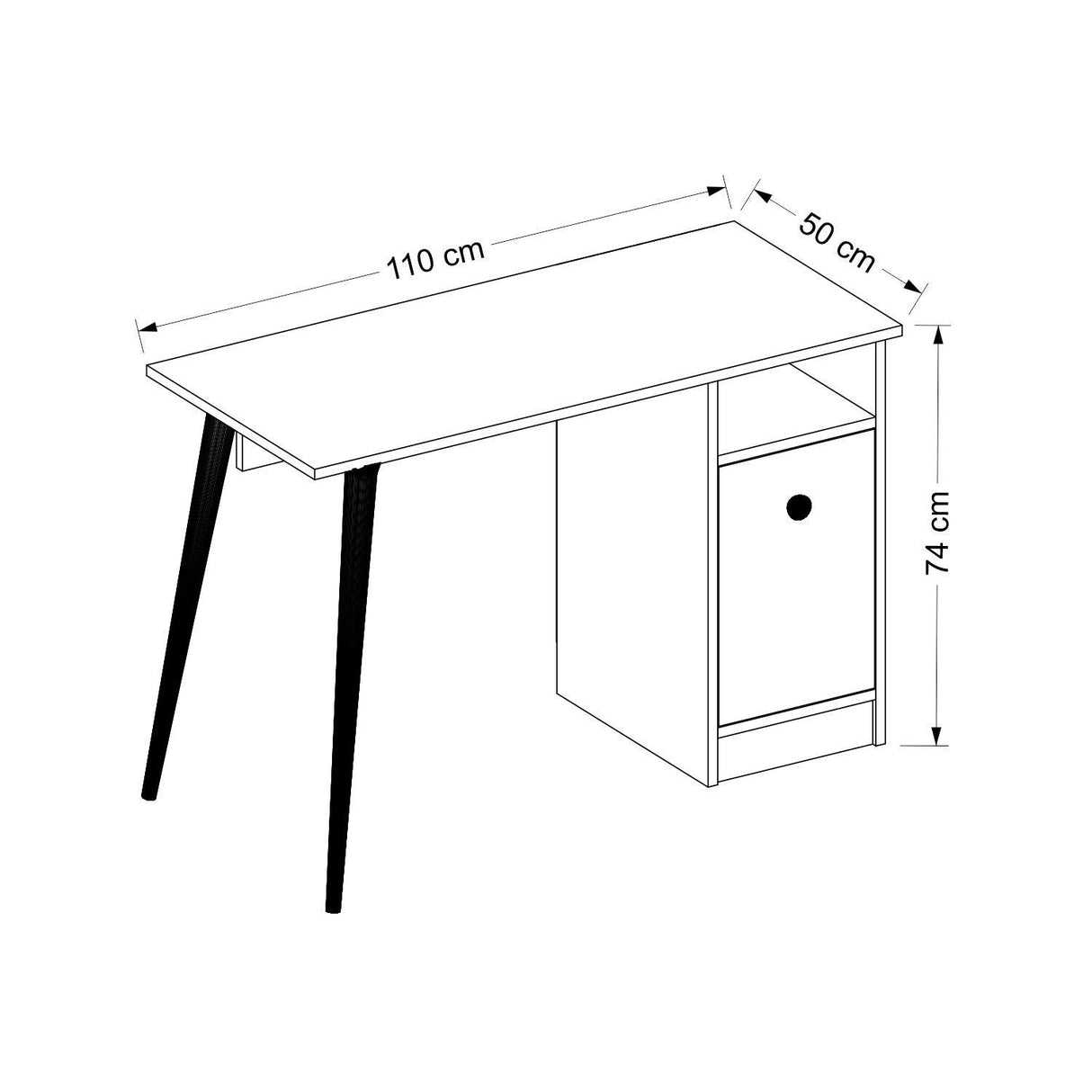 Birou Cannas cu sertar si raft, Alb, 110x74x50 cm