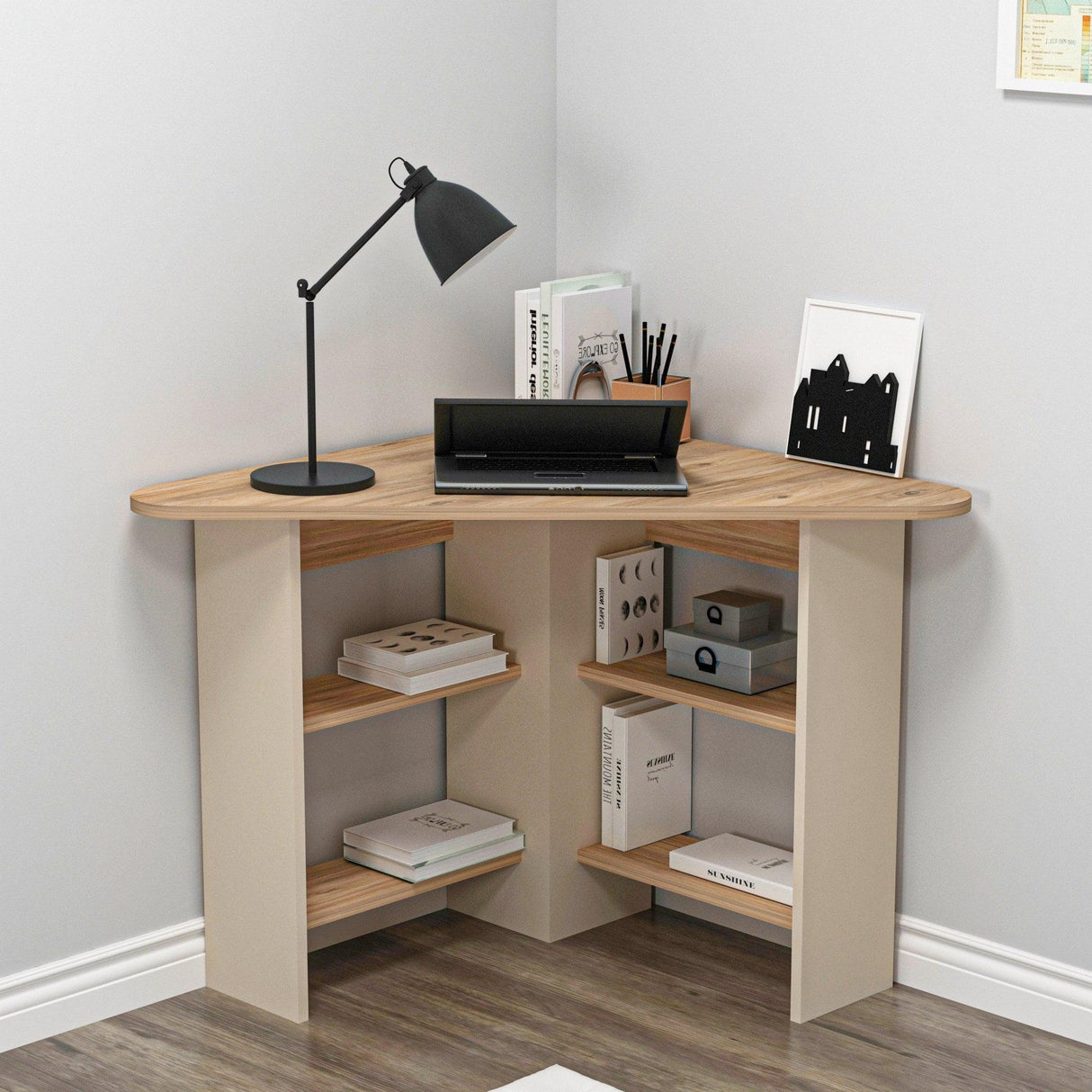 Birou Colt Bellingham cu Rafturi, Design Ergonomic, 80x74x80 cm - Multicolor