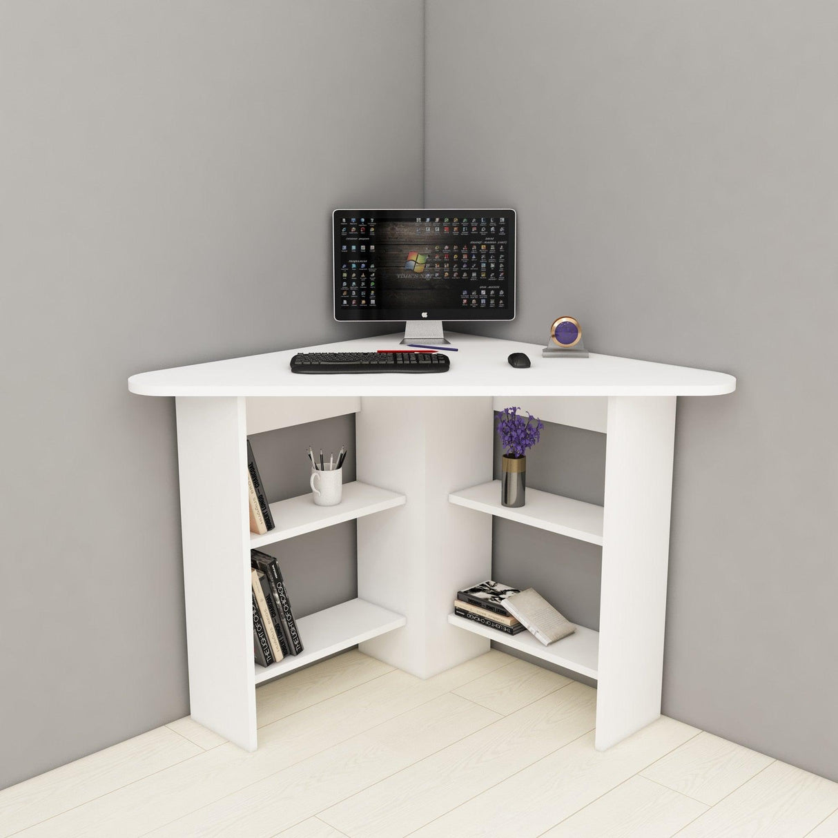 Birou Colt Bellingham cu Rafturi, Design Ergonomic, 80x74x80 cm - Alb