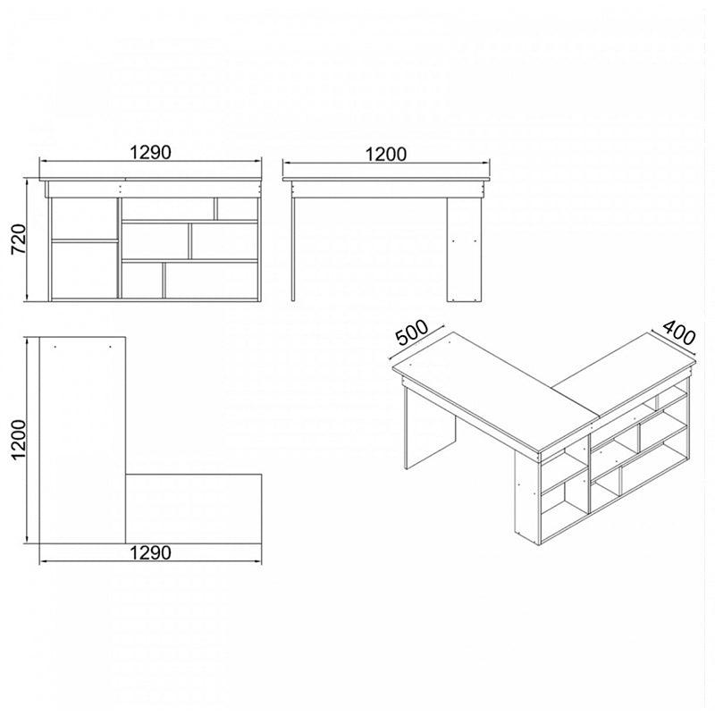 Birou colt Rosaline, Alb - Stejar, 120x129x72 cm - Stejar