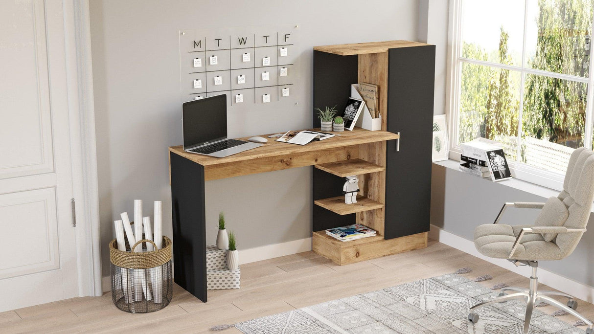 Birou CT2 Atlantic Pine-Negru, Stejar, 152x120x40 cm